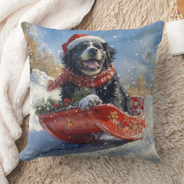 Newfoundland Dog in Sledge Let it Snow Christmas Cushion (Blanket)