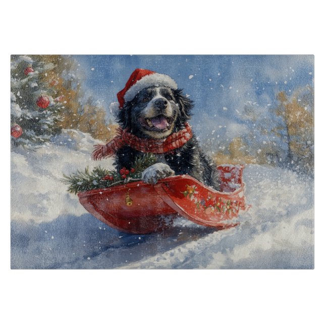 Newfoundland Dog in Sledge Let it Snow Christmas Cutting Board (Front)