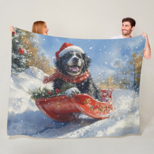 Newfoundland Dog in Sledge Let it Snow Christmas Fleece Blanket
