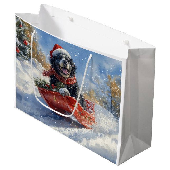 Newfoundland Dog in Sledge Let it Snow Christmas Large Gift Bag (Front Angled)