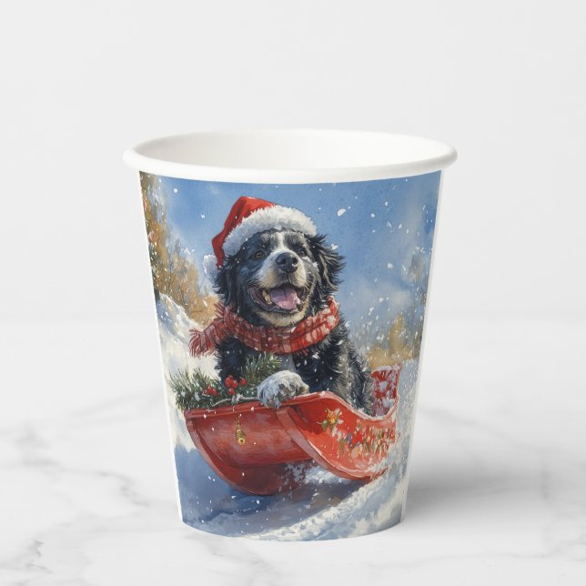 Newfoundland Dog in Sledge Let it Snow Christmas Paper Cups (Front)