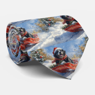 Newfoundland Dog in Sledge Let it Snow Christmas Tie
