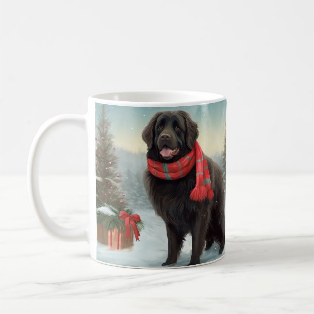 Newfoundland Dog in Snow Christmas Coffee Mug (Left)