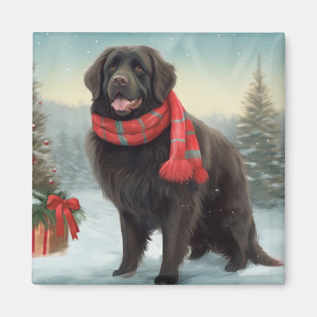 Newfoundland Dog in Snow Christmas Magnet (Front)