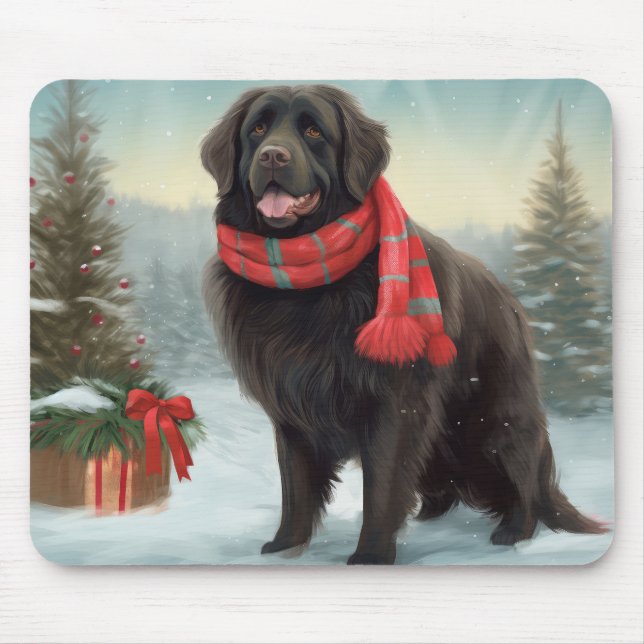 Newfoundland Dog in Snow Christmas Mouse Pad (Front)