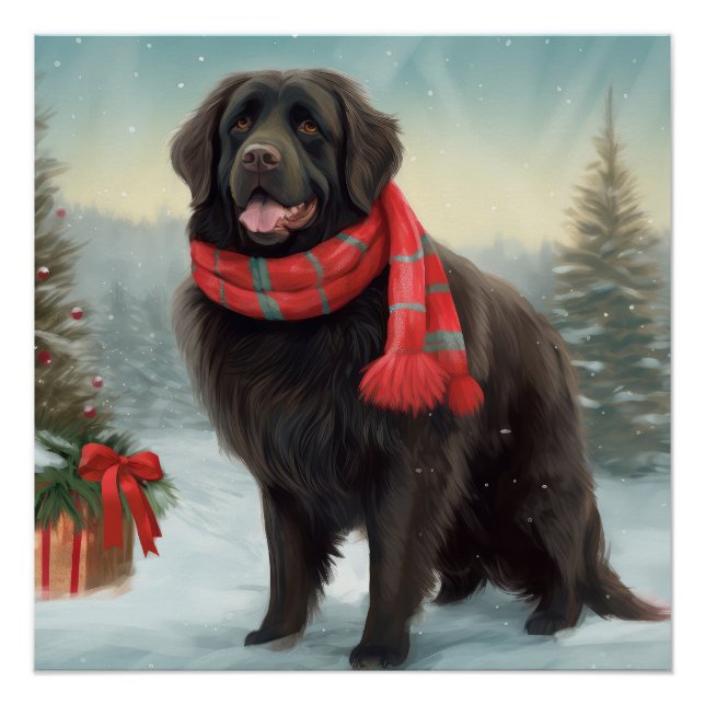 Newfoundland Dog in Snow Christmas Poster (Front)