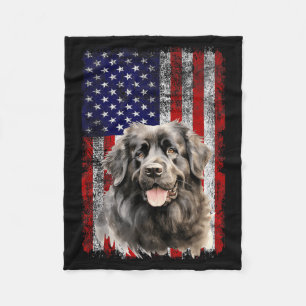 Newfoundland Dog Lover Flag 4th of July Patriotic Fleece Blanket