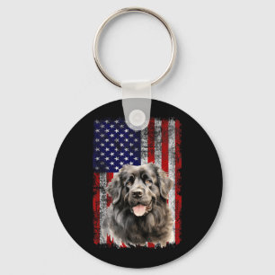 Newfoundland Dog Lover Flag 4th of July Patriotic Key Ring