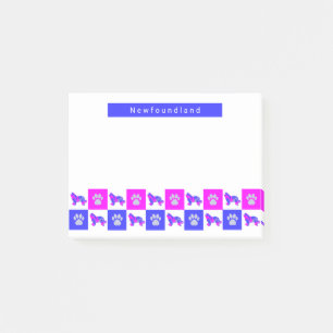 Newfoundland Dog & Paw Hot Pink & Blue Post-it Notes