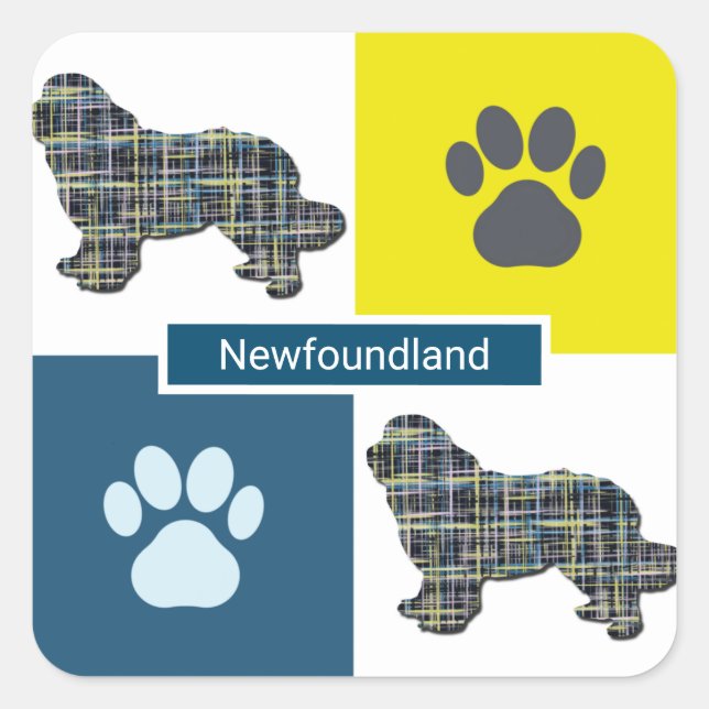 Newfoundland Dog & Paw Y&B Grid Square Square Sticker (Front)