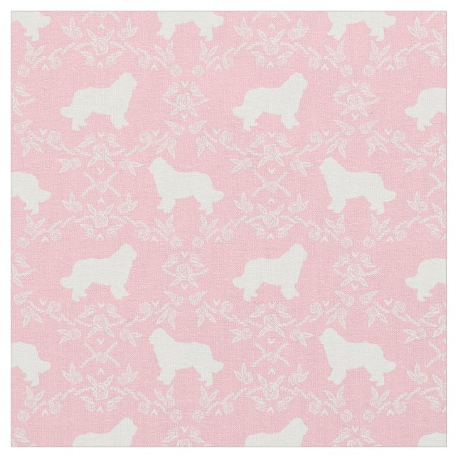 newfoundland dog pink silhouette fabric (Close Up)