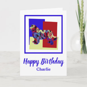 Newfoundland Dog Red Blue Yellow Birthday Card