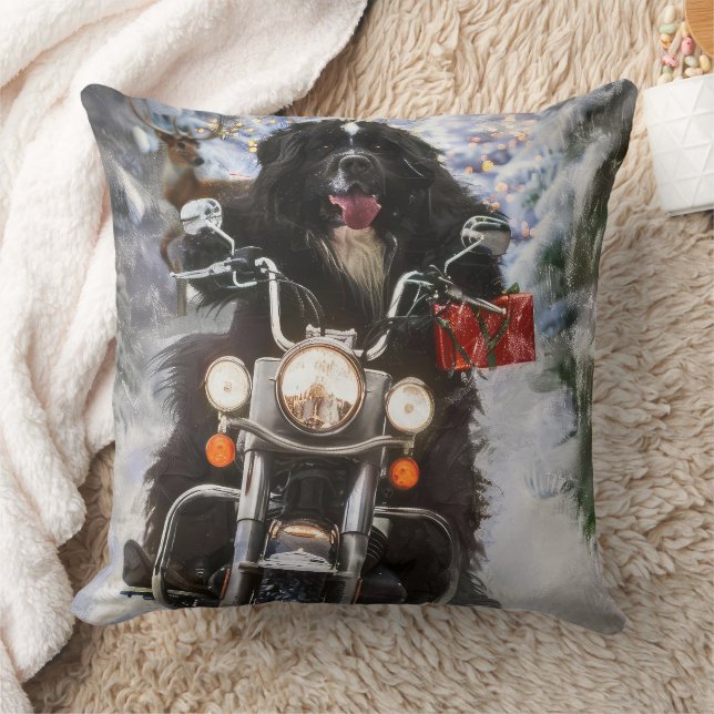 Newfoundland Dog Riding Motorcycle Christmas  Cushion (Blanket)