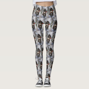 Newfoundland Dog Riding Motorcycle Christmas  Leggings