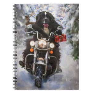 Newfoundland Dog Riding Motorcycle Christmas Notebook