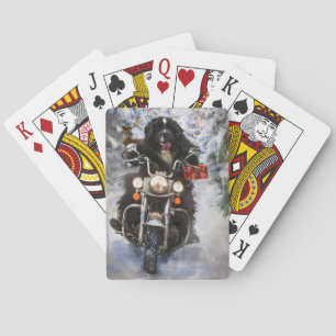 Newfoundland Dog Riding Motorcycle Christmas Playing Cards
