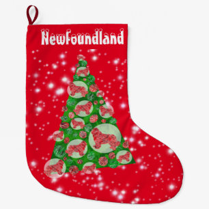 Newfoundland Dog Silhouette Christmas Big Tree Large Christmas Stocking