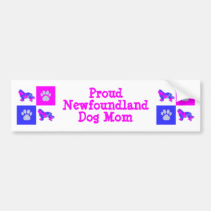 Newfoundland Dog Silhouette Hot Pink and Blue Bumper Sticker