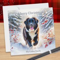 Newfoundland Dog Snow Scene Watercolor Christmas