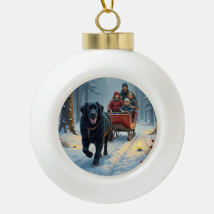 Newfoundland Dog Snowy Sleigh Ride Christmas Ceramic Ball Christmas Ornament