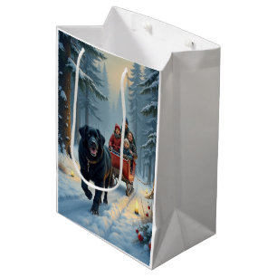 Newfoundland Dog Snowy Sleigh Ride Christmas Medium Gift Bag