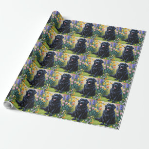 Newfoundland Dog Spring Flowers Painting Wrapping Paper