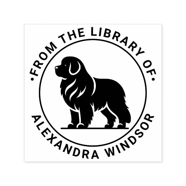 Newfoundland Dog Standing Sil Library Book Name Self-inking Stamp (Design)