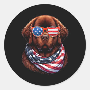 Newfoundland Dog Usa Flag American Patriotic Dog 4 Classic Round Sticker