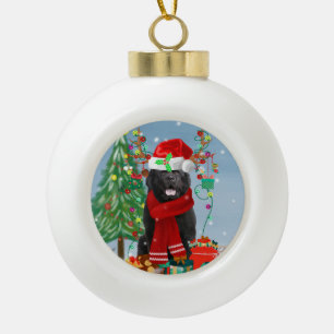 Newfoundland dog with Christmas gifts   Ceramic Ball Christmas Ornament