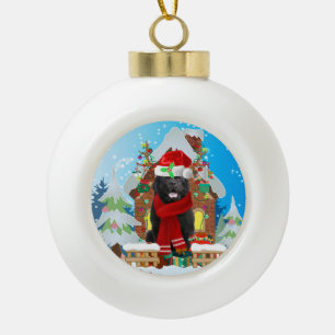 Newfoundland dog with Christmas gifts Ceramic Ball Christmas Ornament