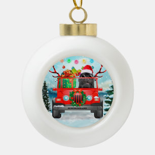 Newfoundland dog with Christmas gifts Ceramic Ball Christmas Ornament