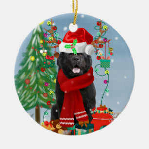 Newfoundland dog with Christmas gifts   Ceramic Ornament