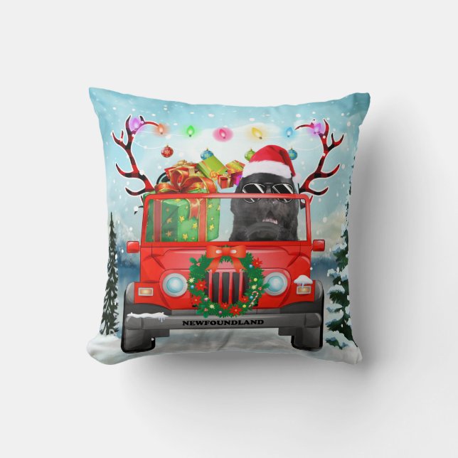 Newfoundland dog with Christmas gifts Cushion (Front)