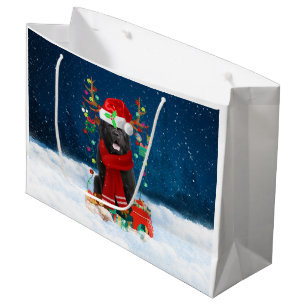 Newfoundland dog with Christmas gifts Large Gift Bag