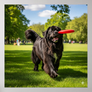 Newfoundland Dog with Frisbee Poster