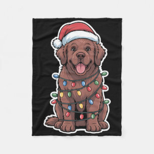 Newfoundland Dog Wrapped In Christmas Lights Fleece Blanket