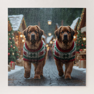 Newfoundland Dogs Christmas Snow Holiday Jigsaw Puzzle