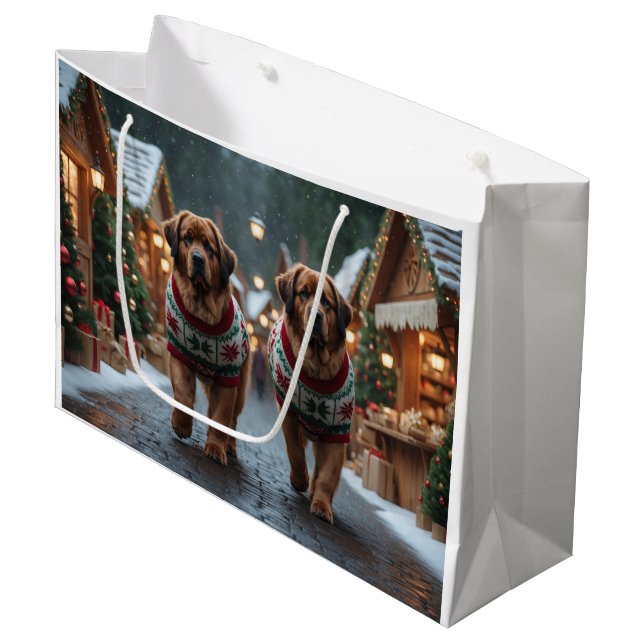 Newfoundland Dogs Christmas Snow Holiday Large Gift Bag (Front Angled)
