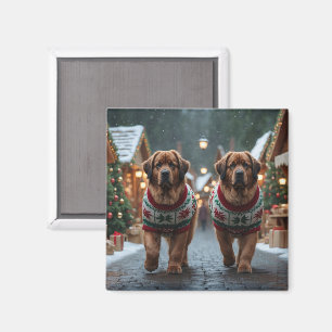 Newfoundland Dogs Christmas Snow Holiday Magnet