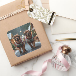 Newfoundland Dogs Christmas Snow Holiday Square Sticker