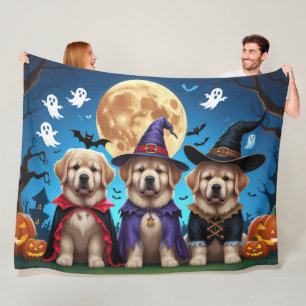 Newfoundland Dogs Pumpkin Halloween Funny  Fleece Blanket