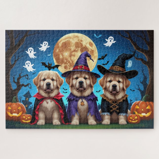 Newfoundland Dogs Pumpkin Halloween Funny  Jigsaw Puzzle (Horizontal)
