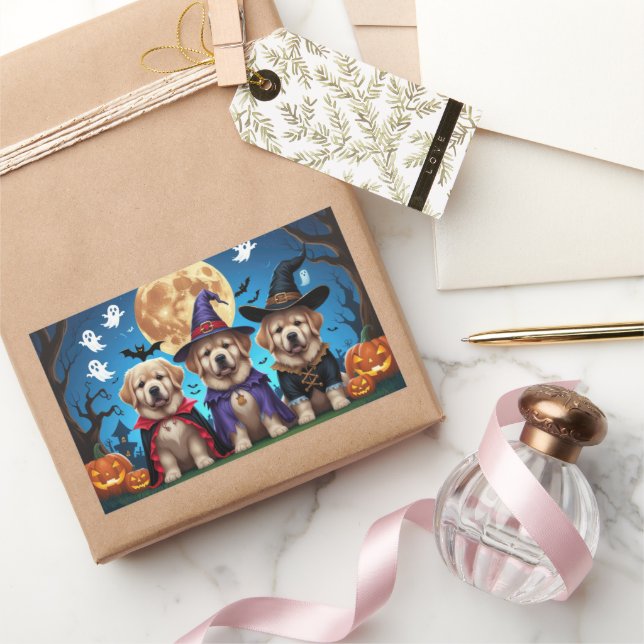 Newfoundland Dogs Pumpkin Halloween Funny  Rectangular Sticker (Gifting)