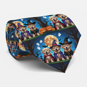 Newfoundland Dogs Pumpkin Halloween Funny  Tie