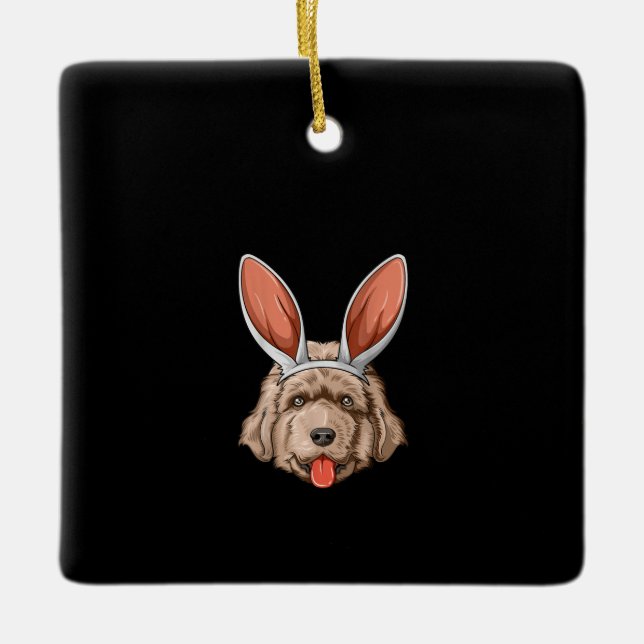 Newfoundland easter | bunny ears dog gift ceramic ornament (Front)