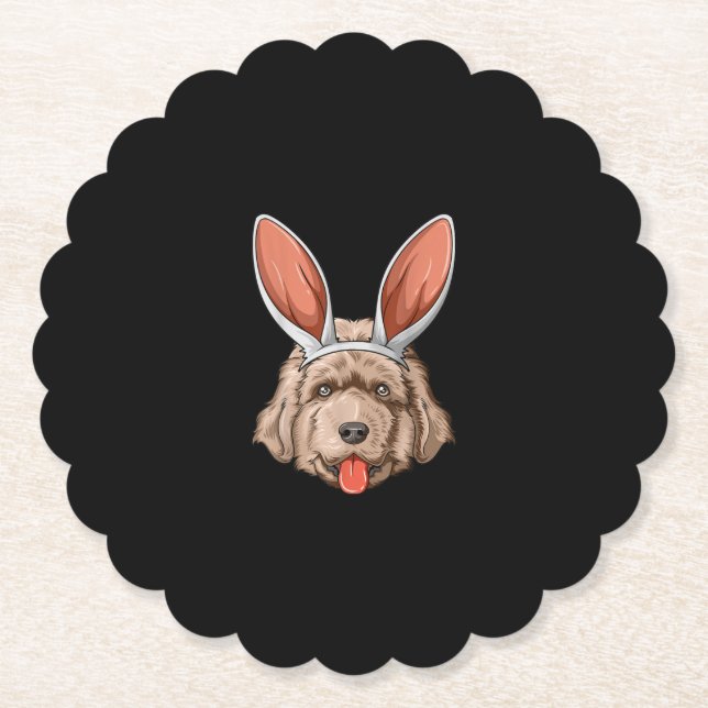 Newfoundland easter | bunny ears dog gift paper coaster (Front)