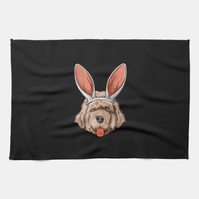 Newfoundland easter | bunny ears dog gift tea towel (Horizontal)