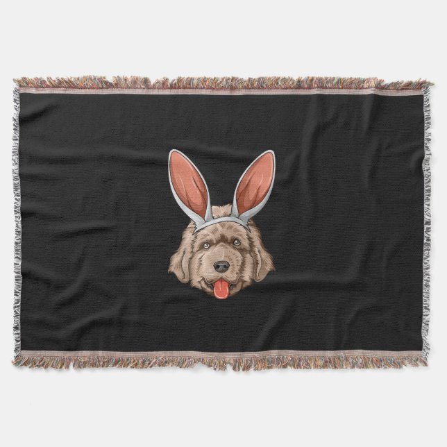 Newfoundland easter | bunny ears dog gift throw blanket (Front)