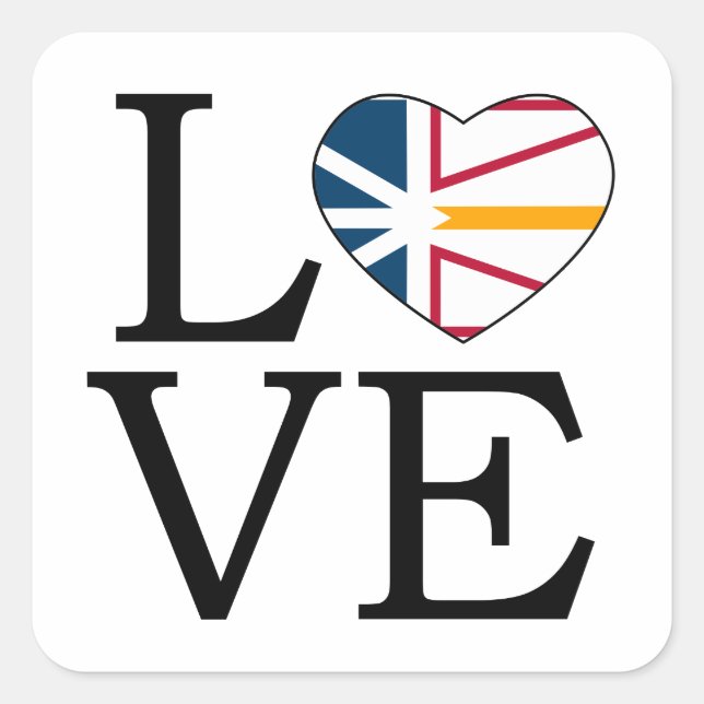Newfoundland Flag Love Word Art Square Sticker (Front)