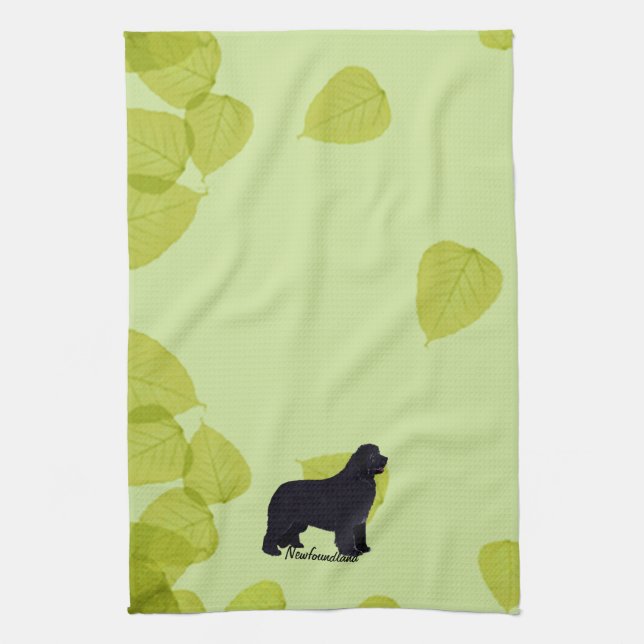 Newfoundland - Green Leaves Design Tea Towel (Vertical)